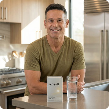 Dr. Mark Rosenberg in his kitchen with Skin Salt